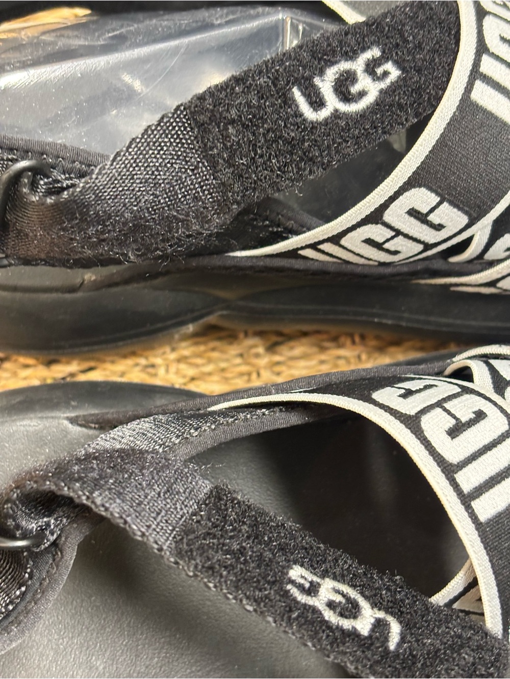 UGG Black and White Logo Strap Sandals